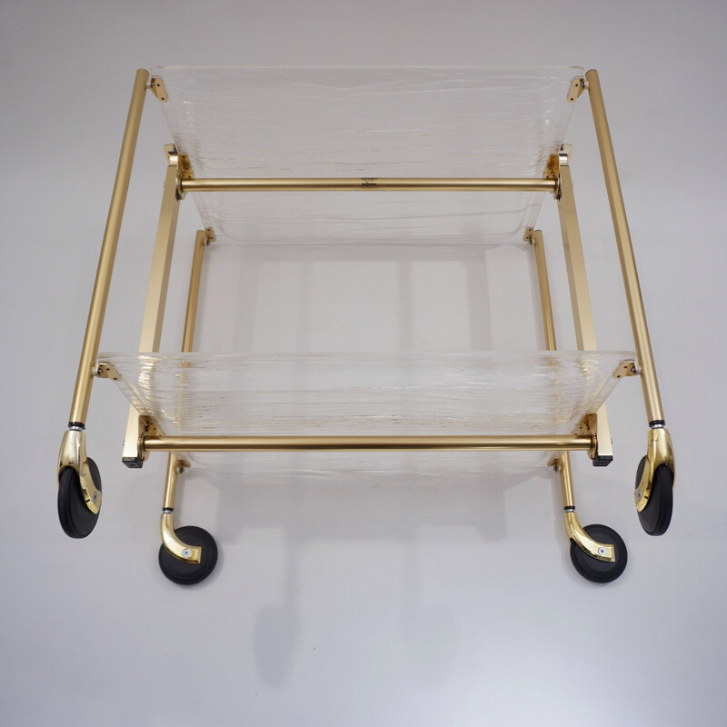 Vintage French foldable drinks trolley in acrylic and gilt metal by Platex, 1980