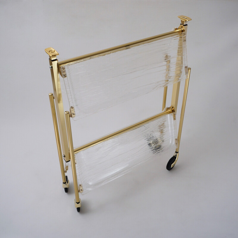 Vintage French foldable drinks trolley in acrylic and gilt metal by Platex, 1980