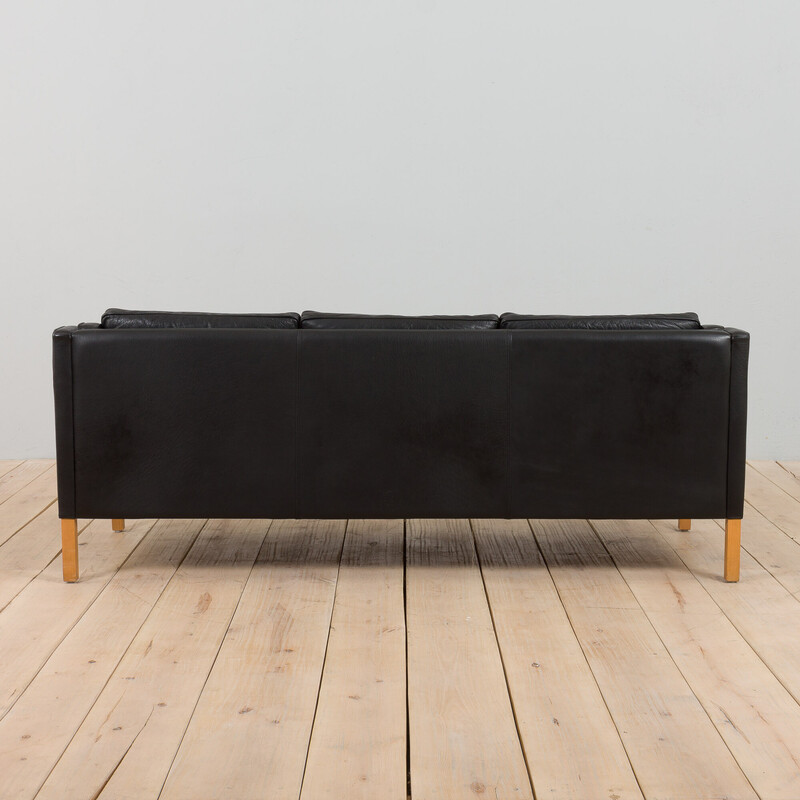 Canapé danois vintage trois places en cuir noir par Mogens Hansen, 1970