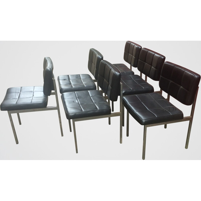 Suite of 6 chairs in black leatherette - 1960s