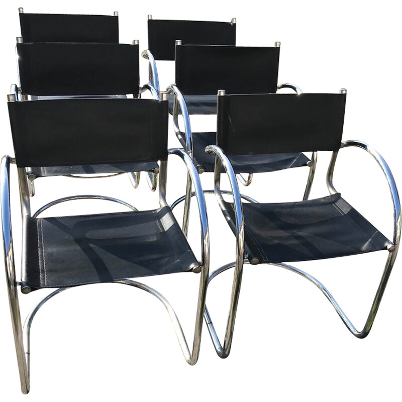 Ensemble de 6 chaises italiennes vintage Bauhaus en chrome, 1970