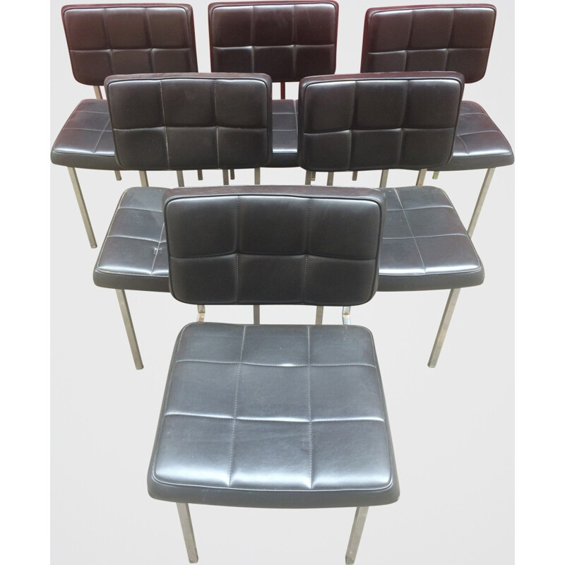 Suite of 6 chairs in black leatherette - 1960s