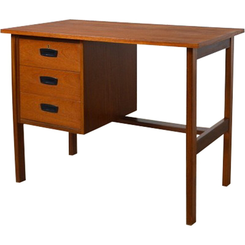 Scandinavian desk with three drawers in brown teak - 1960s