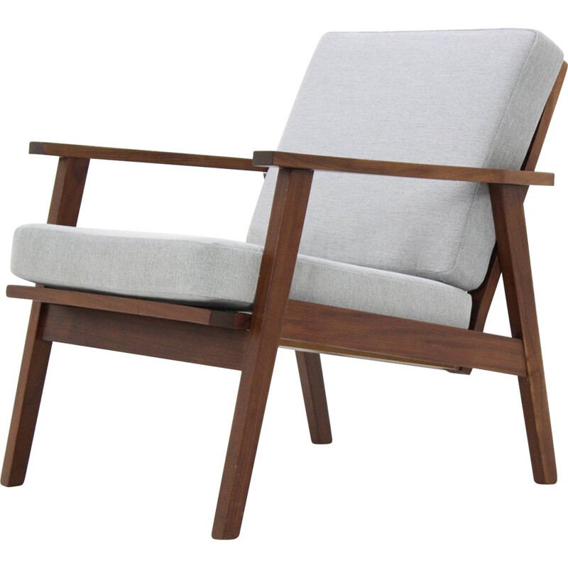 Danish teak armchair with a grey fabric - 1960s