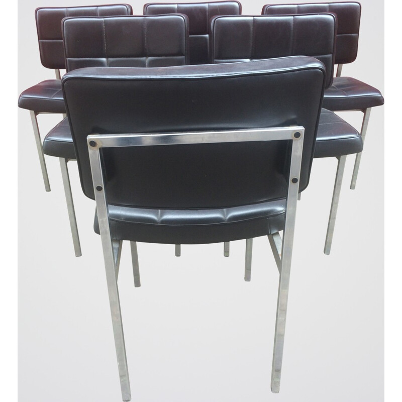 Suite of 6 chairs in black leatherette - 1960s