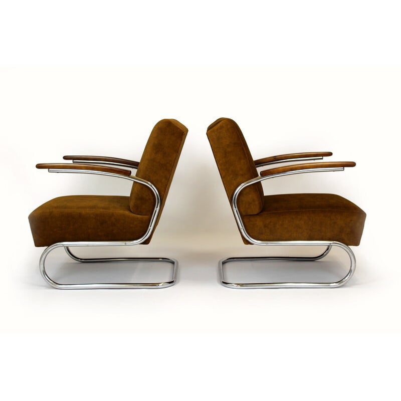 Pair of vintage Bauhaus armchairs in lacquered wood model S411 by W. Hendrik Gispen for Mücke Melder, 1940s