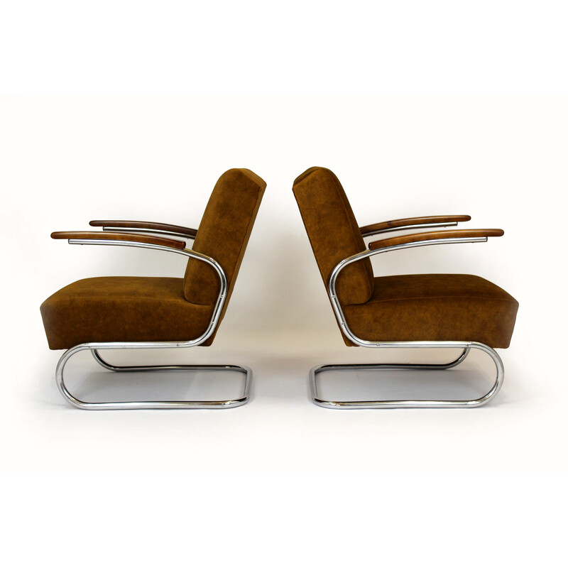 Paire de fauteuils Bauhaus vintage en bois laqué modèle S411 de W. Hendrik Gispen pour Mücke Melder, 1940