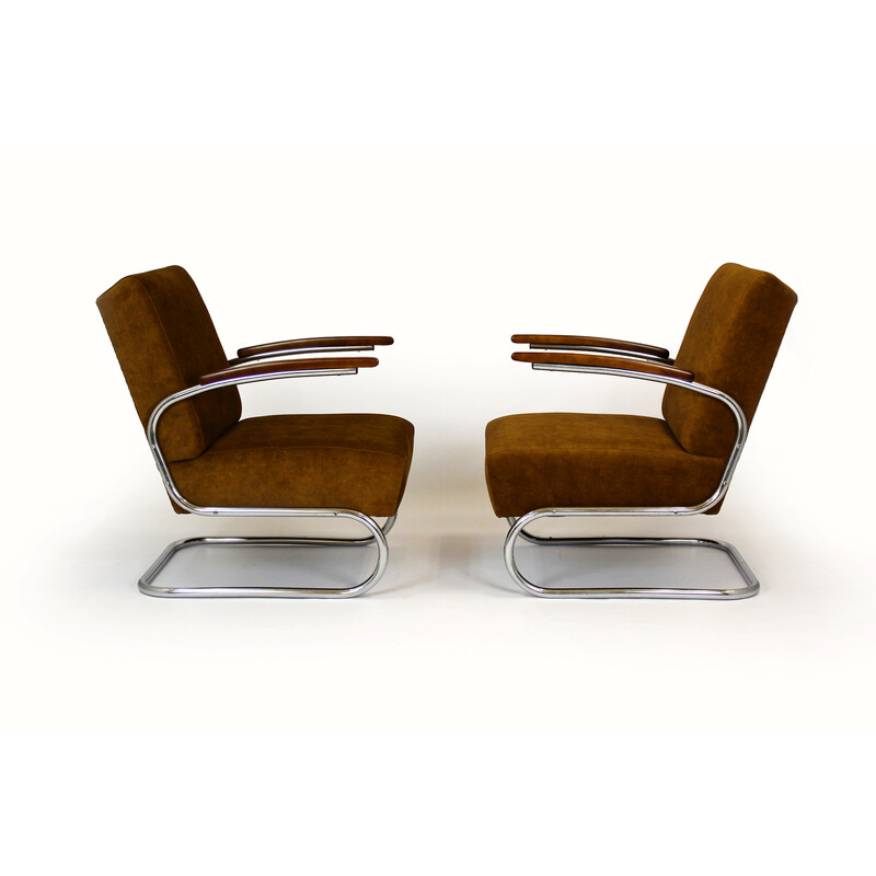 Pair of vintage Bauhaus armchairs in lacquered wood model S411 by W. Hendrik Gispen for Mücke Melder, 1940s