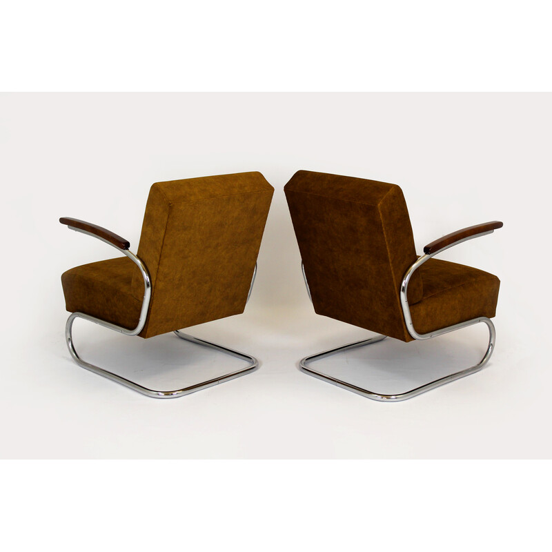 Paar vintage Bauhaus fauteuils in gelakt hout model S411 van W. Hendrik Gispen voor Mücke Melder, 1940