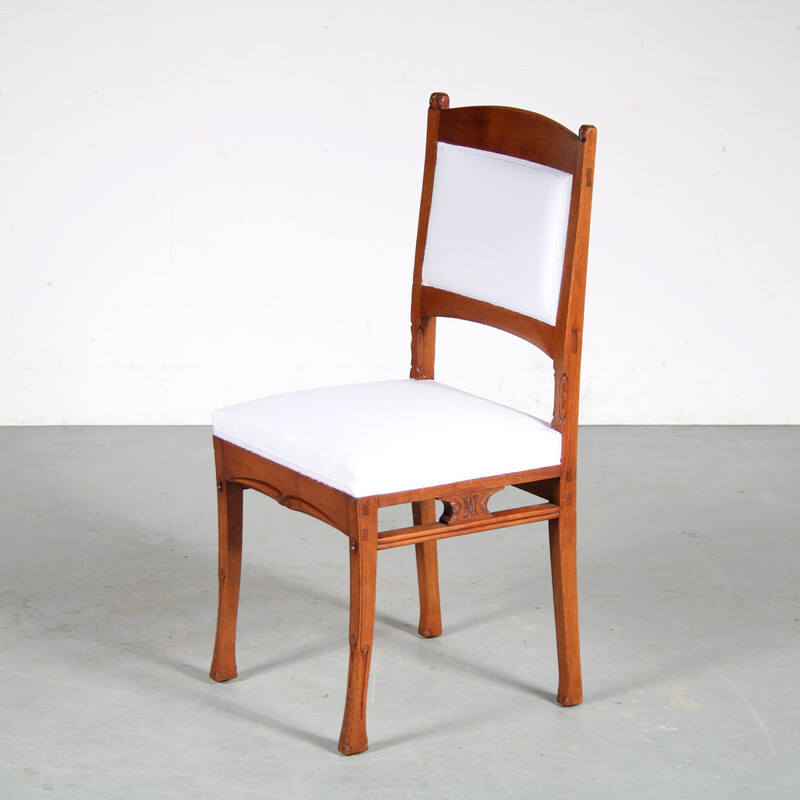 Set of 6 vintage oak wood dining chairs by Gerrit Willem Dijsselhof for Van Wisselingh, Netherlands 1900s