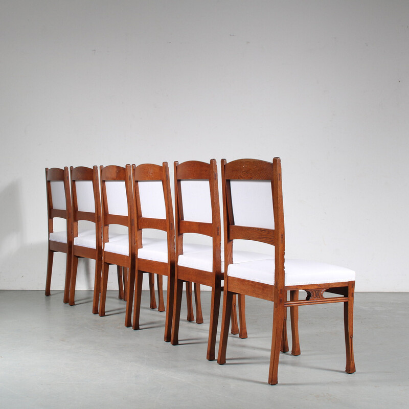 Set of 6 vintage oak wood dining chairs by Gerrit Willem Dijsselhof for Van Wisselingh, Netherlands 1900s