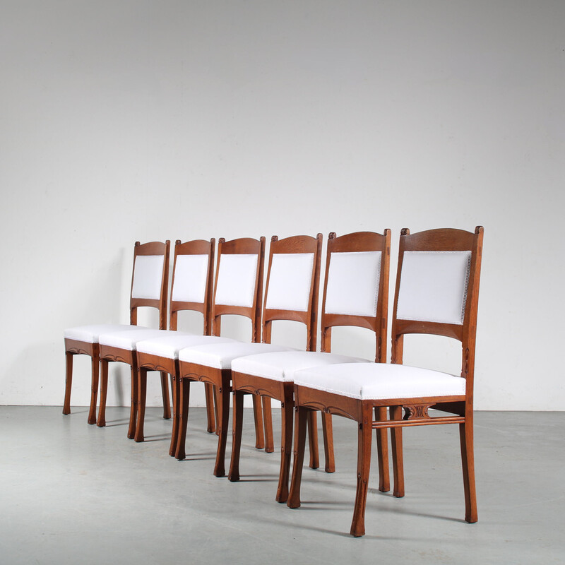 Conjunto de 6 cadeiras de jantar em madeira de carvalho vintage de Gerrit Willem Dijsselhof para Van Wisselingh, Holanda 1900s