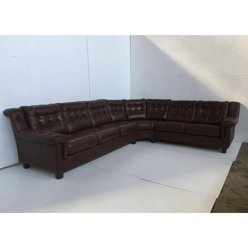 Scandinavian vintage leather corner sofa, 1970s