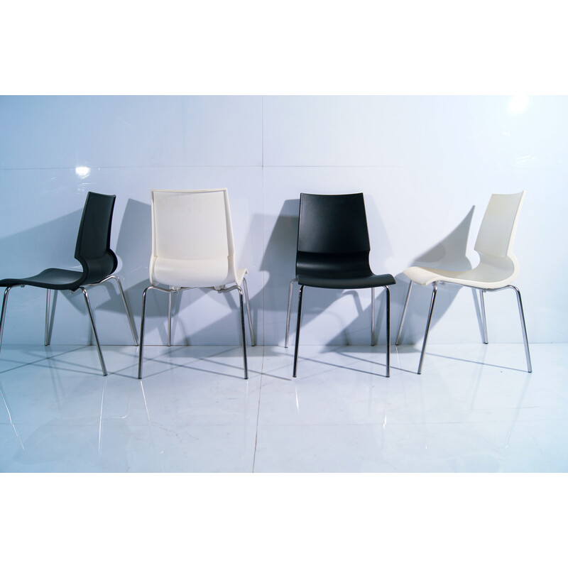 Set of 4 vintage "Gigi" side black and white chairs by Marco Maran for Knoll