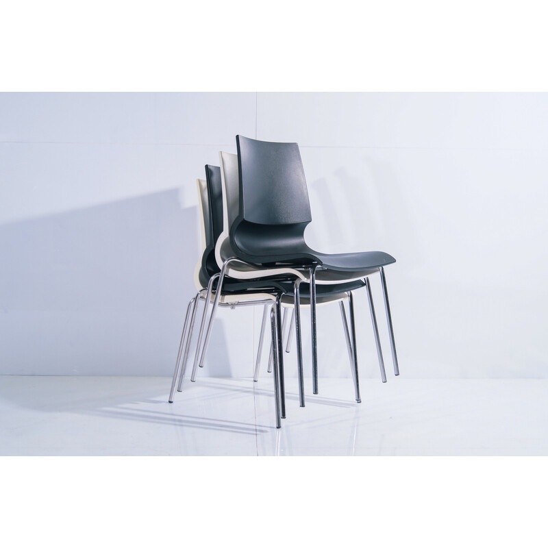 Juego de 4 sillas laterales vintage "Gigi" en blanco y negro de Marco Maran para Knoll