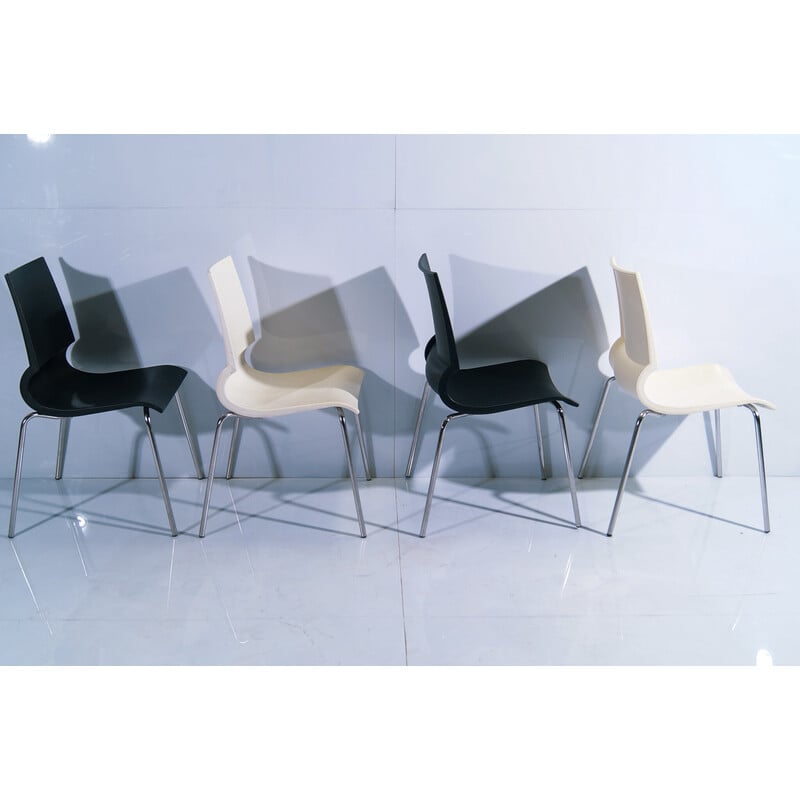 Ensemble de 4 chaises latérales vintage "Gigi" en noir et blanc par Marco Maran pour Knoll