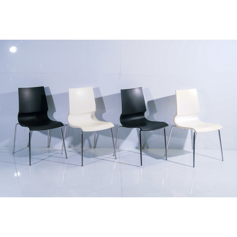 Set van 4 vintage "Gigi" bijzetstoelen in zwart en wit van Marco Maran voor Knoll