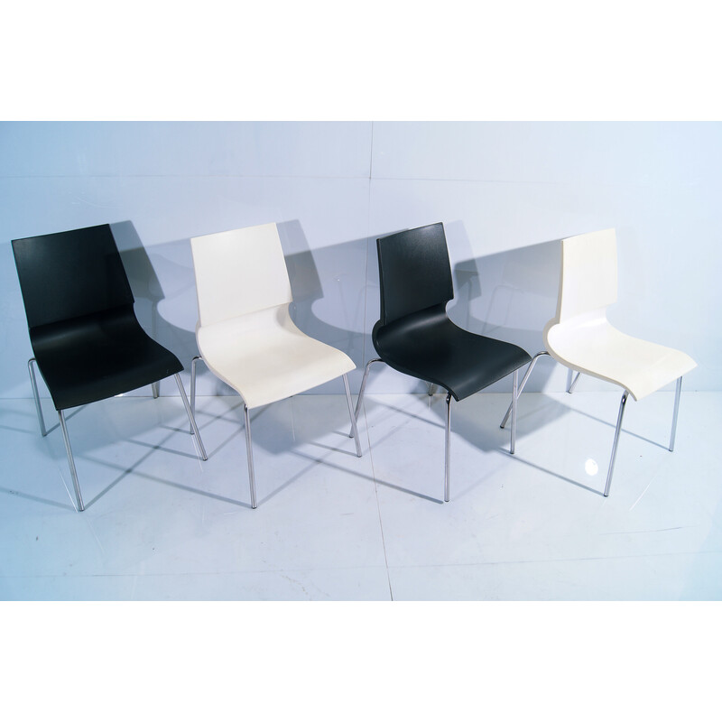 Set of 4 vintage "Gigi" side black and white chairs by Marco Maran for Knoll