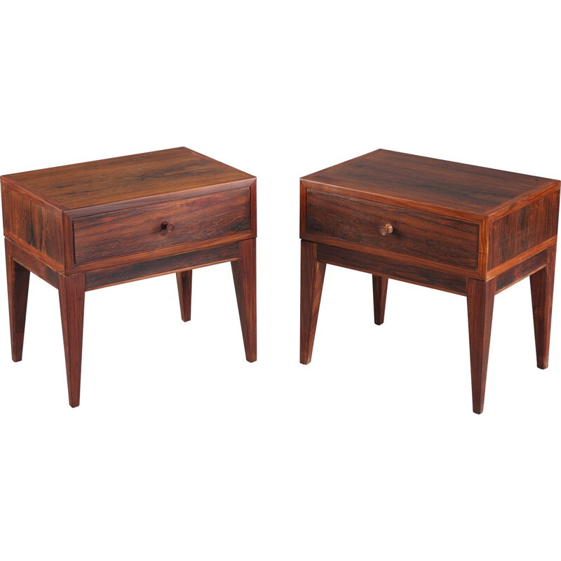 Pair of Scandinavian bedside tables in solid rosewood, Henry ROSENGREN HANSEN - 1960s