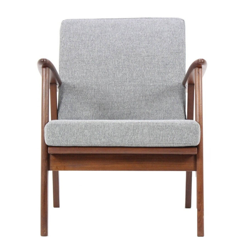 Danish teak armchair re-uphostered in grey - 1960s