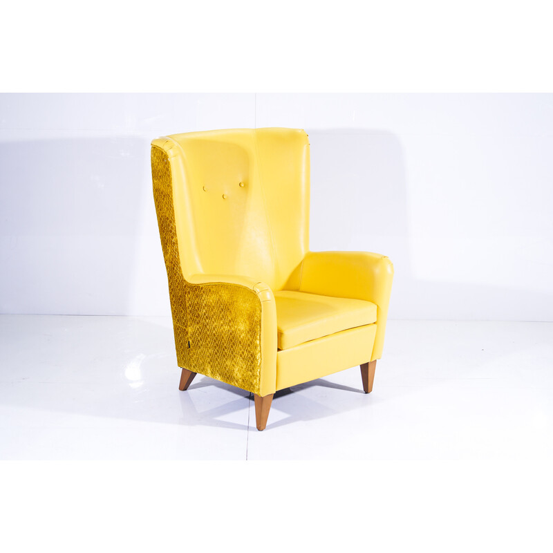 Fauteuil Satelit vintage en velours jaune