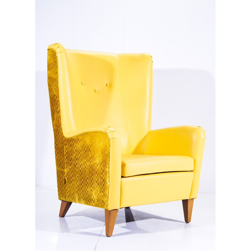 Sillón vintage Satelit de terciopelo amarillo