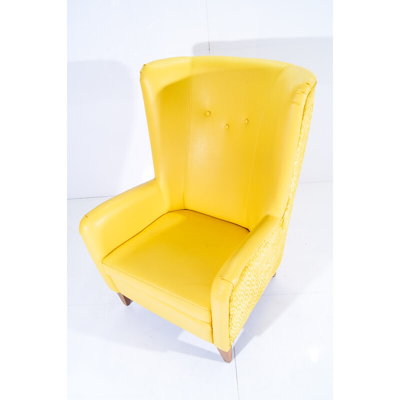 Vintage Satelit fauteuil in geel fluweel