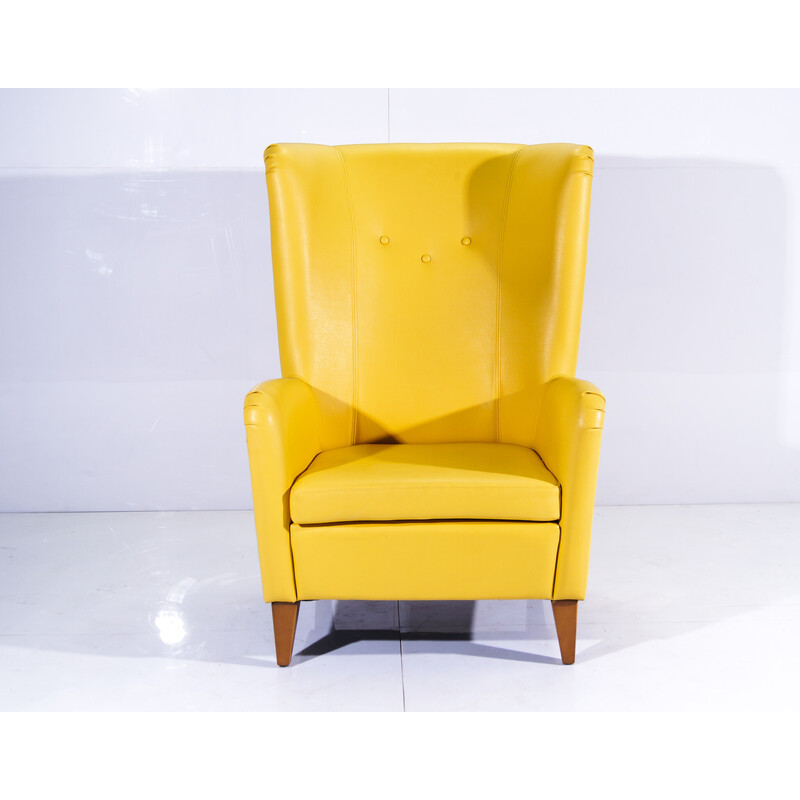 Fauteuil Satelit vintage en velours jaune