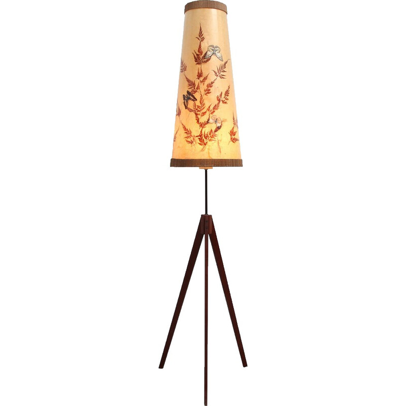 Tripod floor lamp in teak and plastic - 1950s