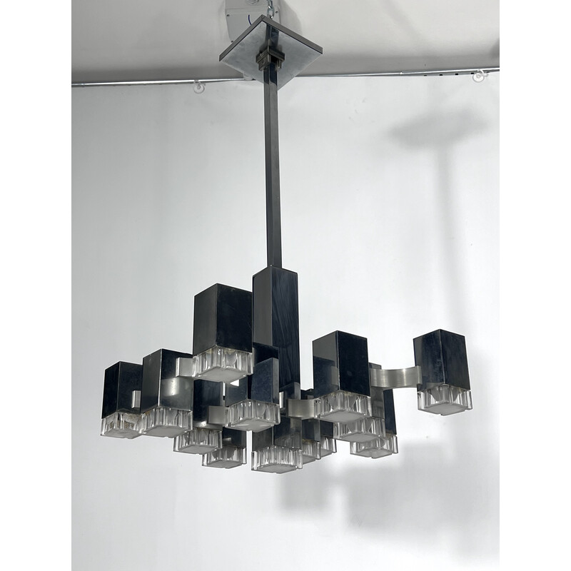 Candelabro cromado Vintage modelo Cubic com 13 luzes de Sciolari, 1970