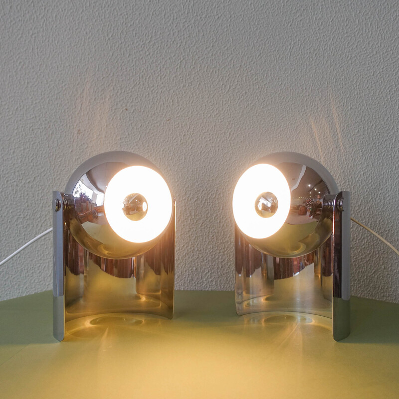 Pareja de lámparas de mesa vintage Eyeball de Reggiani, años 70