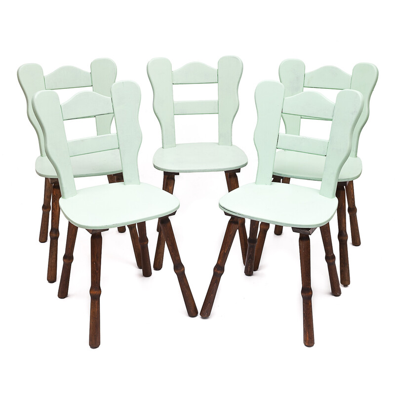 Set of 5 vintage two-tone bistro chairs, 1950