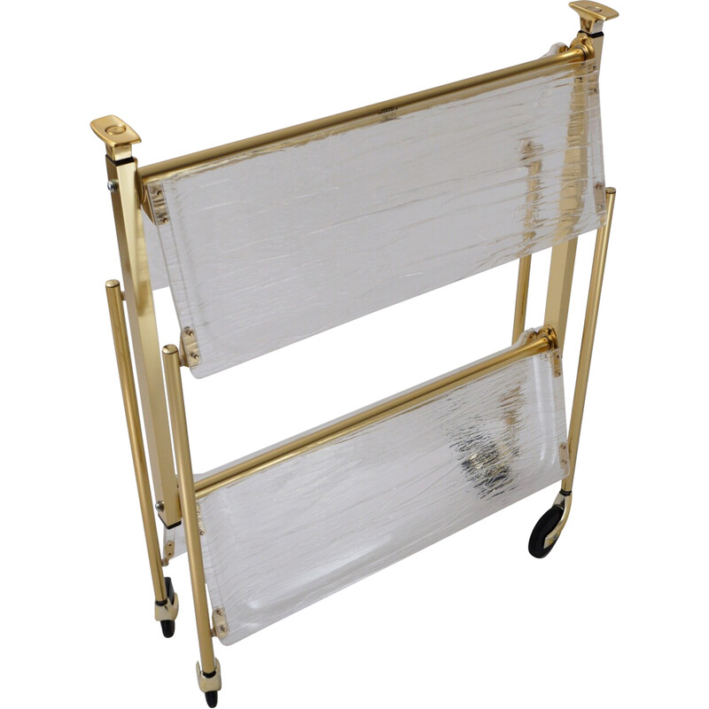 Vintage French foldable drinks trolley in acrylic and gilt metal by Platex, 1980