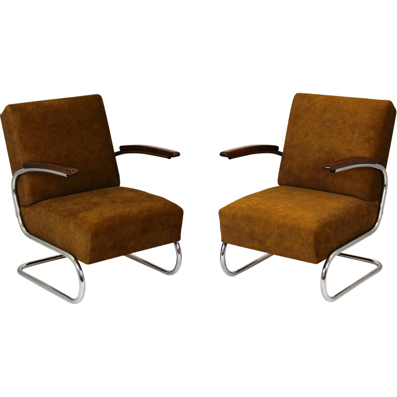 Paar Vintage Bauhaus-Sessel aus lackiertem Holz Modell S411 von W. Hendrik Gispen für Mücke Melder, 1940