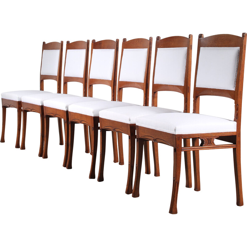 Set of 6 vintage oak wood dining chairs by Gerrit Willem Dijsselhof for Van Wisselingh, Netherlands 1900s
