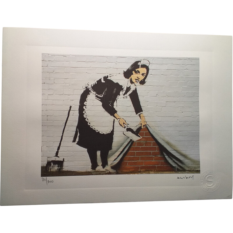 Lithographie vintage "Limpiando" par Banksy, 2010
