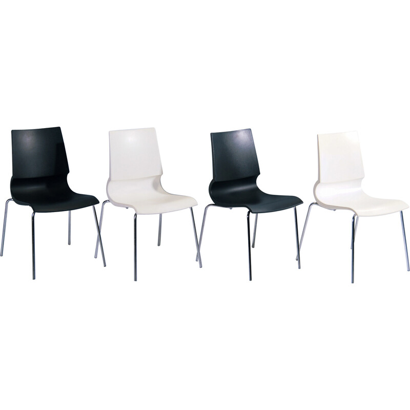 Set of 4 vintage "Gigi" side black and white chairs by Marco Maran for Knoll