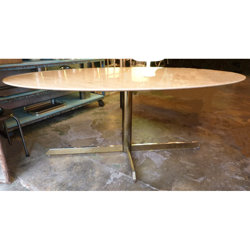 Oval travertine dining table - 1970s