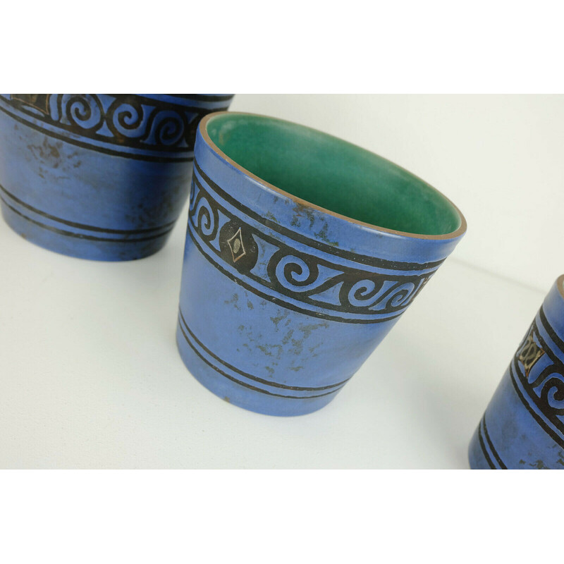 Set of 3 vintage plant pots with the decor "Pergamon" by Hanns Welling for Ceramano,1950-1960s