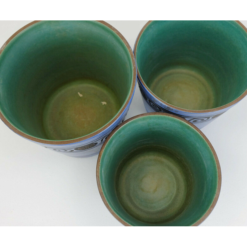 Set of 3 vintage plant pots with the decor "Pergamon" by Hanns Welling for Ceramano,1950-1960s