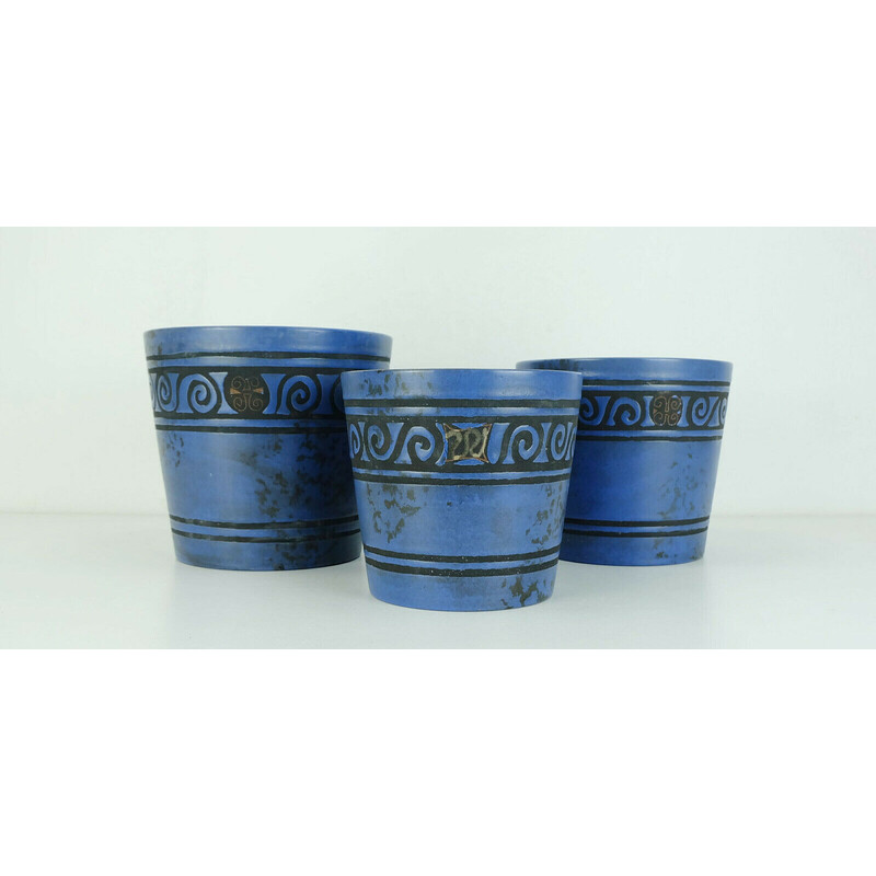 Juego de 3 macetas de época con decoración "Pergamon" de Hanns Welling para Ceramano, 1950-1960