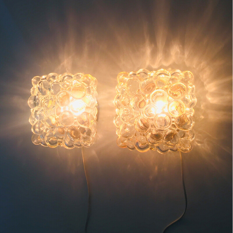 Pair of mid century bubble glass wall lamps by Helena Tynell for Limburg, Germany 1970s