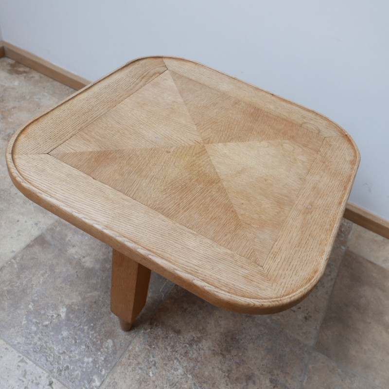 Vintage oakwood French coffee table by Guillerme et Chambron, 1960s