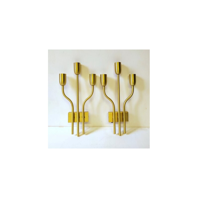 Pair of vintage brass wall sconces by Gaetano Sciolari, 1960