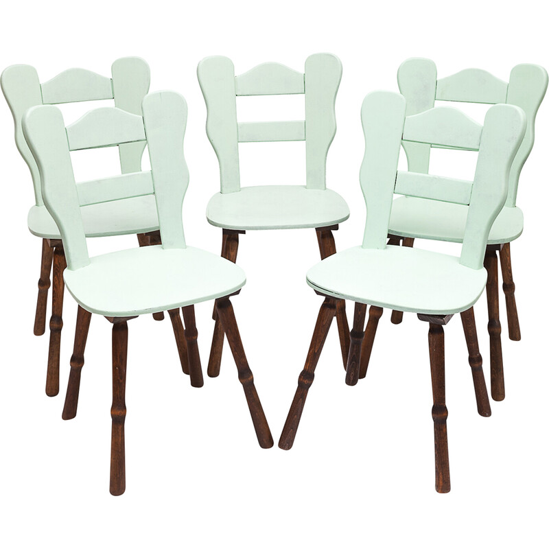 Set of 5 vintage two-tone bistro chairs, 1950