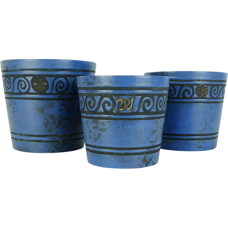 Set of 3 vintage plant pots with the decor "Pergamon" by Hanns Welling for Ceramano,1950-1960s