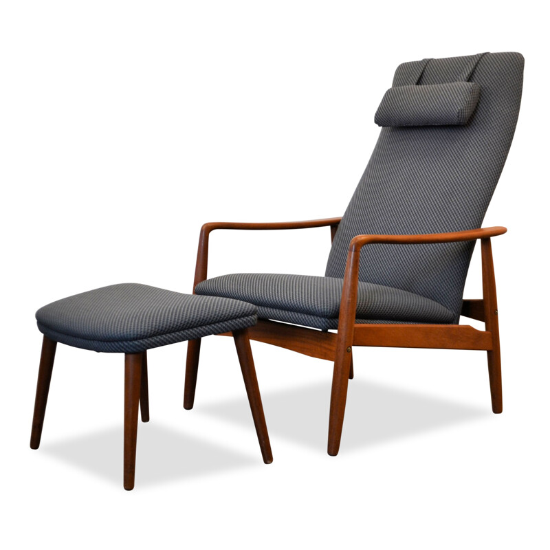 SL Møbler blue teak lounge chair with ottoman, Søren LADEFOGED - 1960s