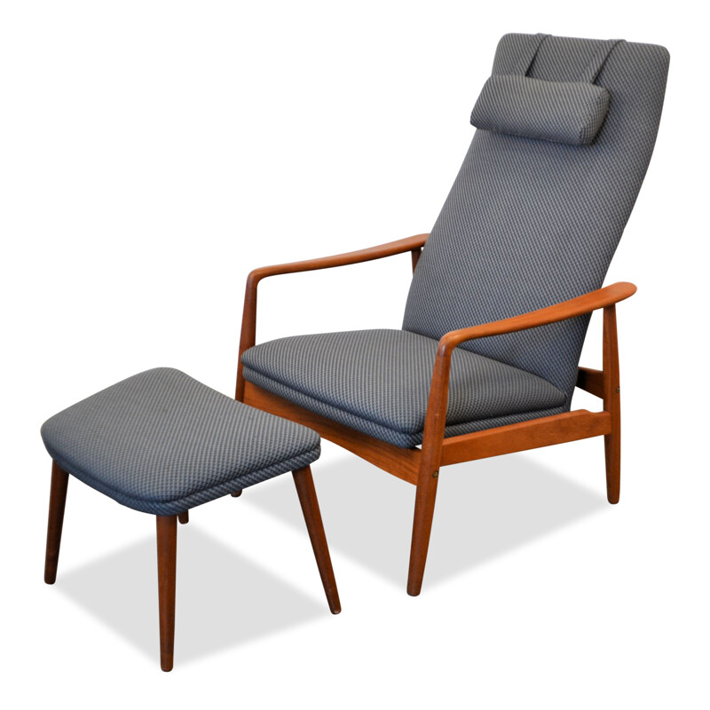 SL Møbler blue teak lounge chair with ottoman, Søren LADEFOGED - 1960s