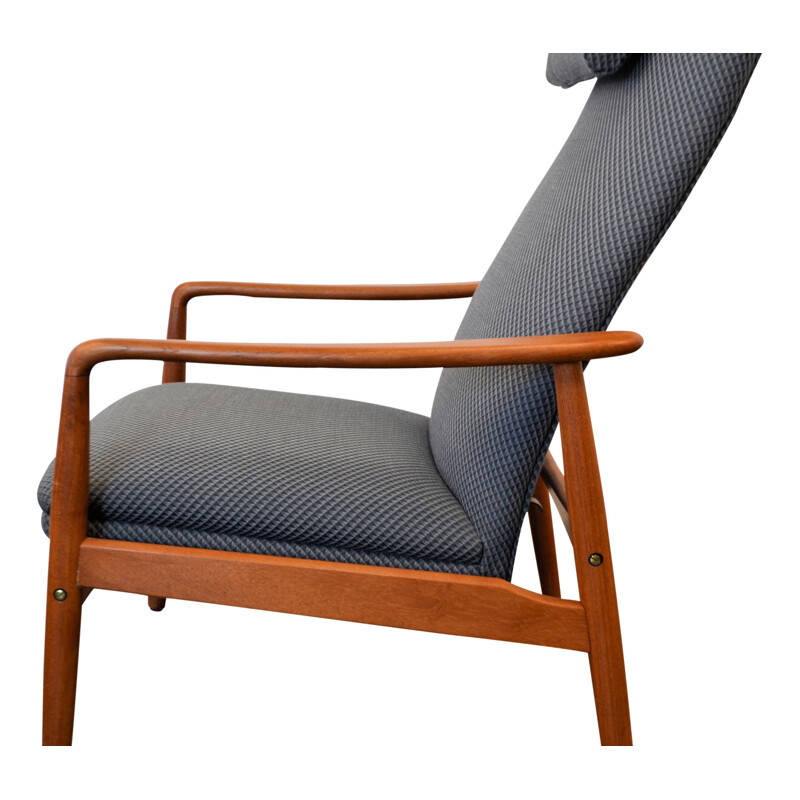 SL Møbler blue teak lounge chair with ottoman, Søren LADEFOGED - 1960s