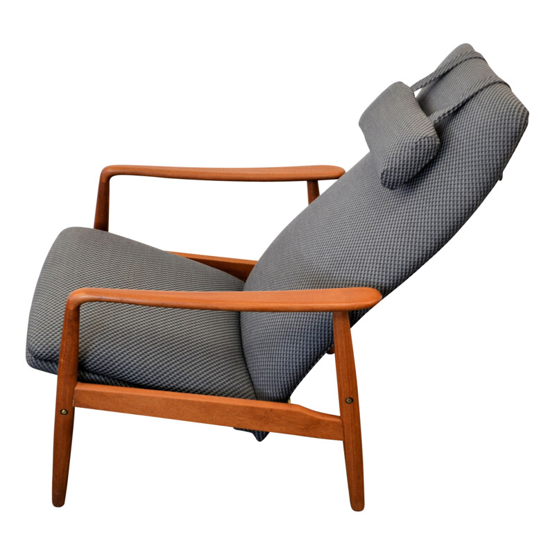 SL Møbler blue teak lounge chair with ottoman, Søren LADEFOGED - 1960s